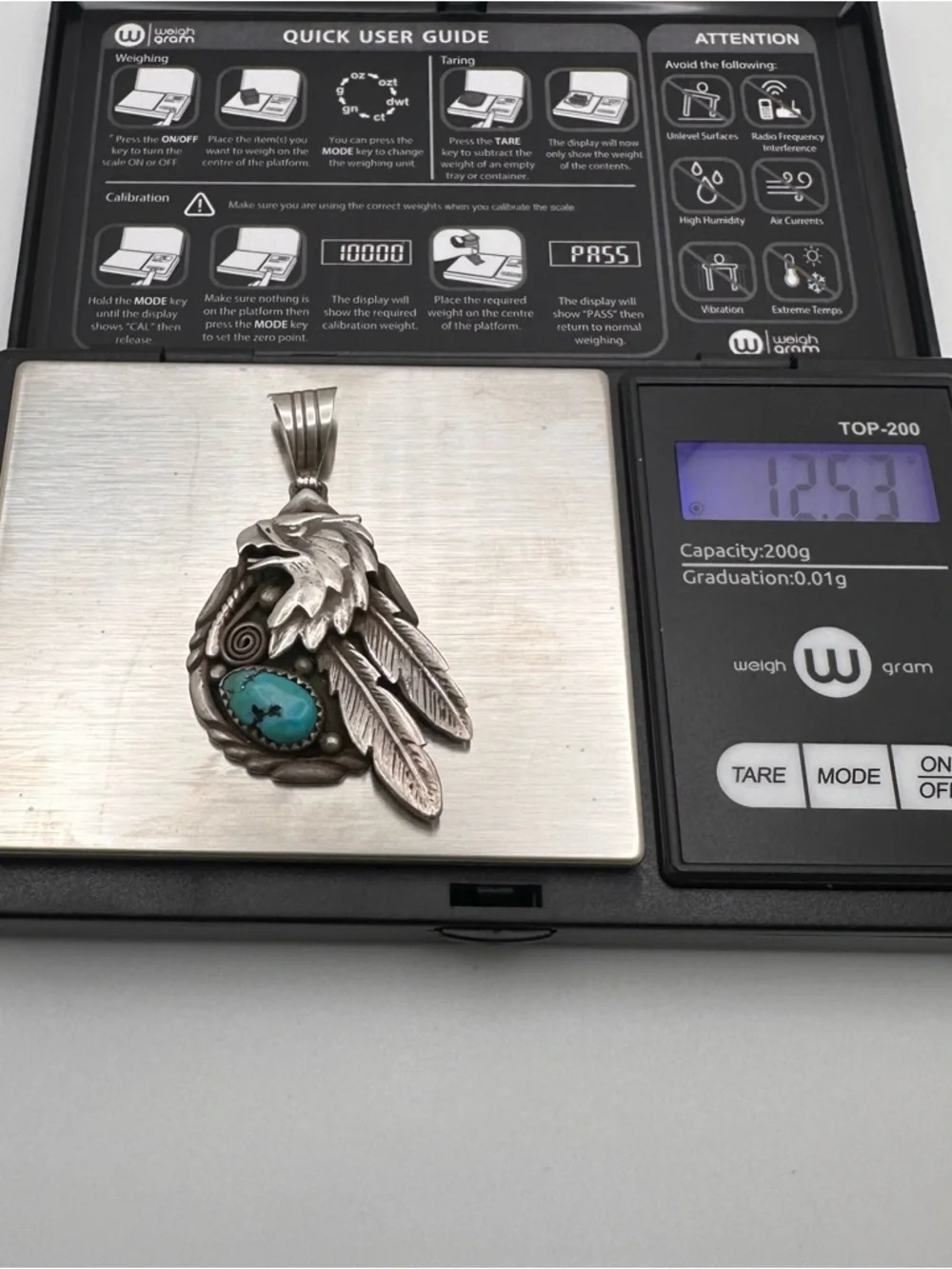 Vintage Sterling & Turquoise Eagle Pendant Feather Southwest Silver Jewelry